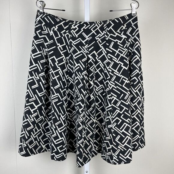 Sherry Taylor Midi Skirt‎ Black White Geometric Linen Rayon Blend Size Large - Picture 5 of 6